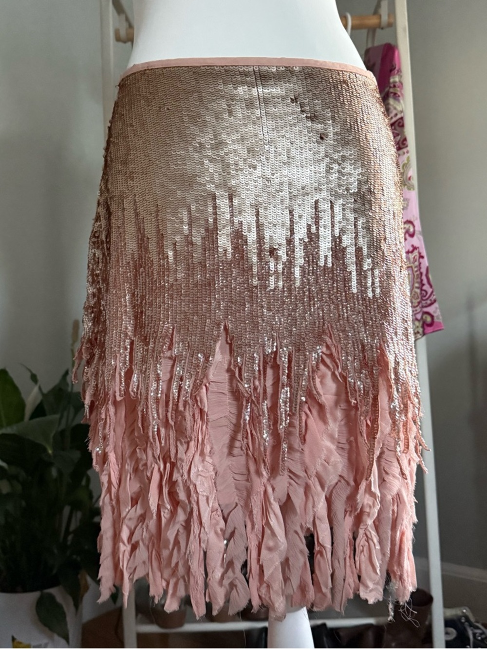 Zara Rose Gold Sequin Fringe Midi Skirt